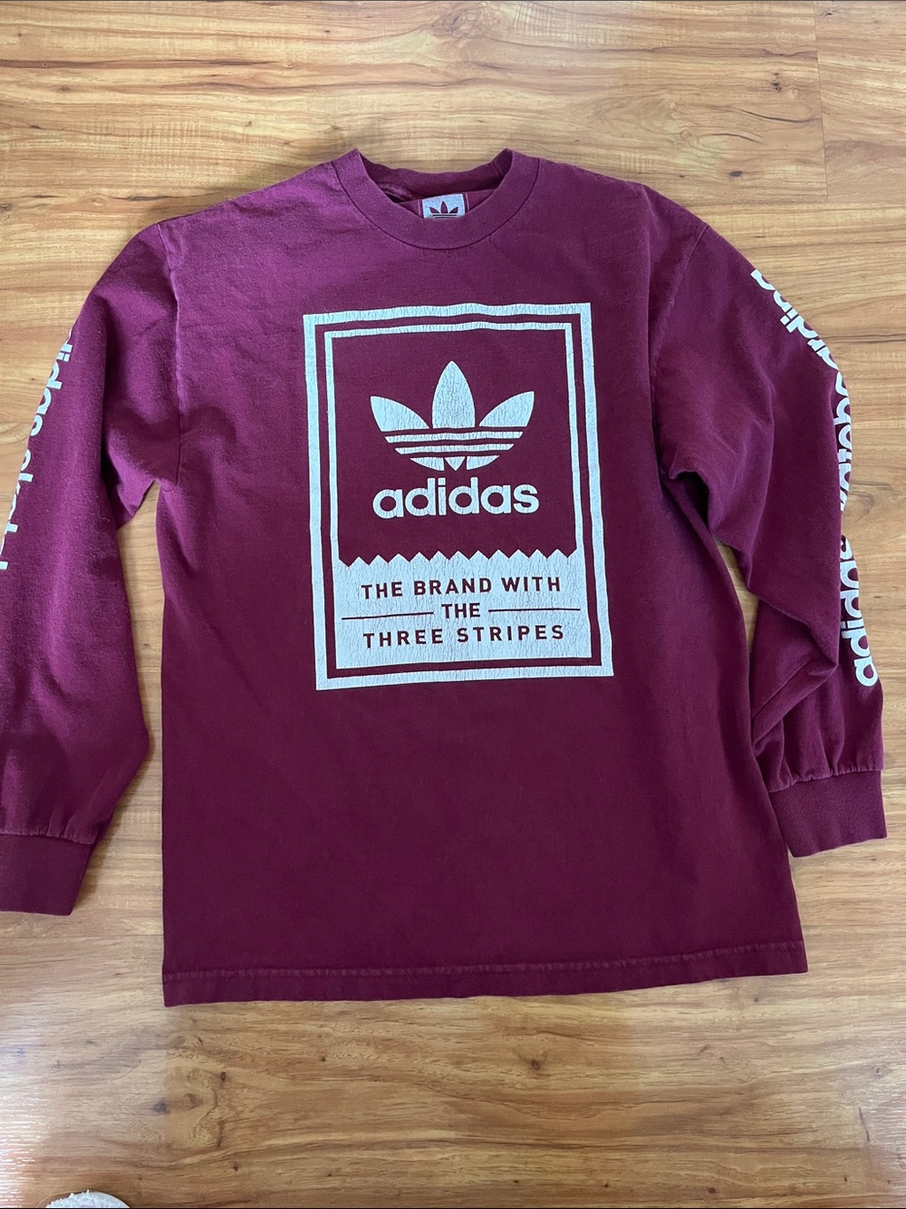 adidas Maroon Long Sleeve Tee with Cream Logo